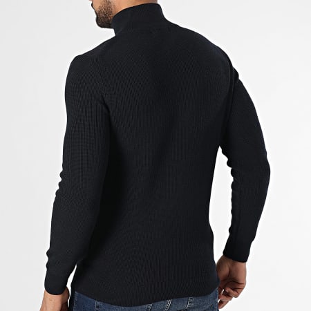 Classic Series - Pull Col Montant Zippé Bleu Marine Foncé
