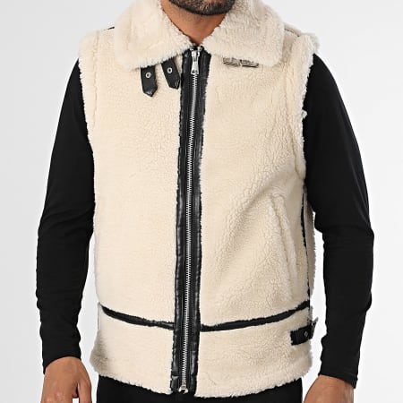Frilivin - Chaqueta sin mangas Sherpa Zip Beige Claro