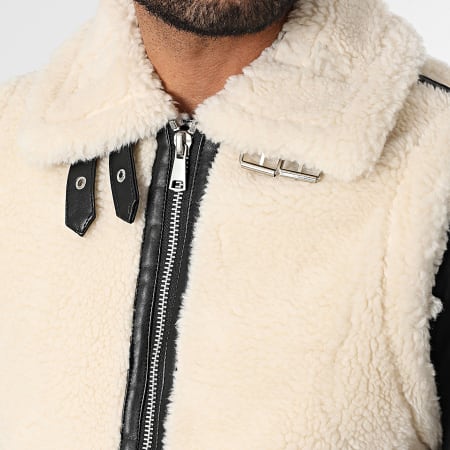 Frilivin - Chaqueta sin mangas Sherpa Zip Beige Claro