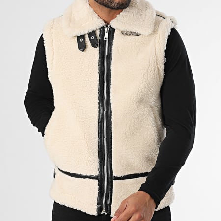Frilivin - Chaqueta sin mangas Sherpa Zip Beige Claro