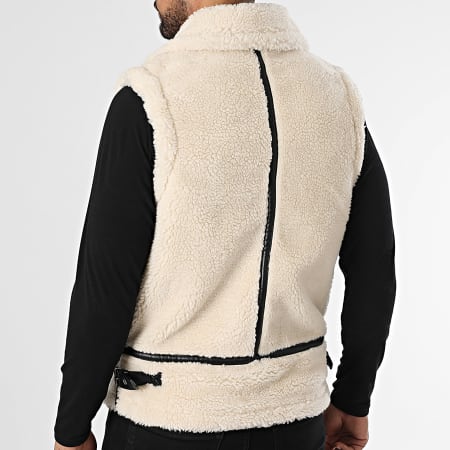 Frilivin - Chaqueta sin mangas Sherpa Zip Beige Claro