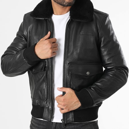 Redskins - Chaqueta de piel con cuello de piel Patton Argus Negro
