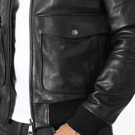 Redskins - Chaqueta de piel con cuello de piel Patton Argus Negro