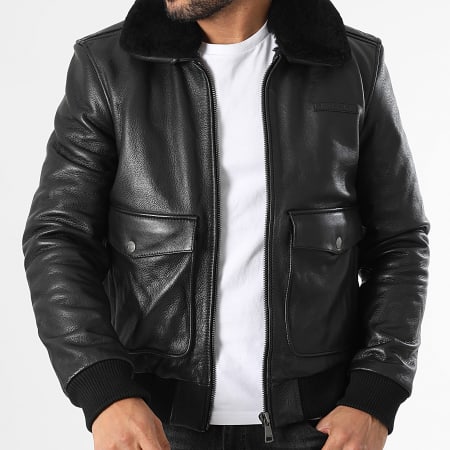 Redskins - Chaqueta de piel con cuello de piel Patton Argus Negro