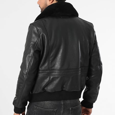Redskins - Chaqueta de piel con cuello de piel Patton Argus Negro