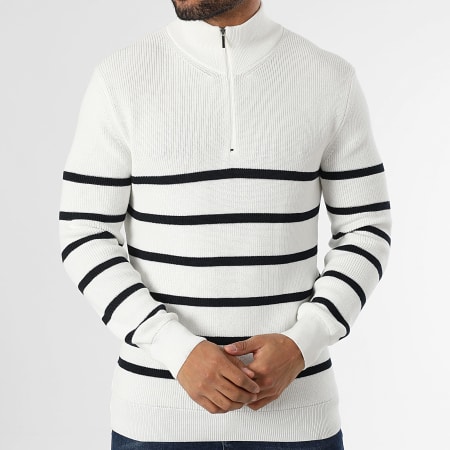 Classic Series - Pull Col Montant Zippé Blanc