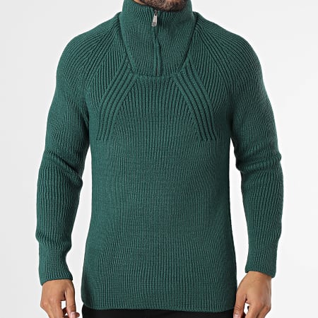 Classic Series - Pull Col Montant Zippé Vert