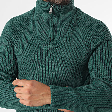 Classic Series - Pull Col Montant Zippé Vert