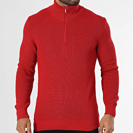 Classic Series - Pull Col Montant Zippé Rouge