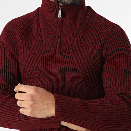 Classic Series - Pull Col Montant Zippé Bordeaux