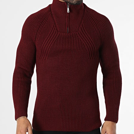 Classic Series - Pull Col Montant Zippé Bordeaux