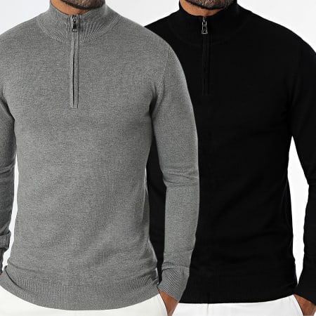 Frilivin - Lot de 2 Pulls Col Zippé Gris Noir
