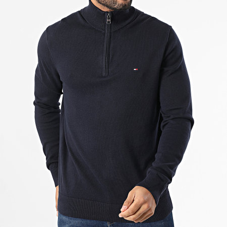 Tommy Hilfiger - Essential Cotton 7331 Suéter azul marino de cremallera alta