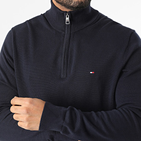 Tommy Hilfiger - Essential Cotton 7331 Suéter azul marino de cremallera alta