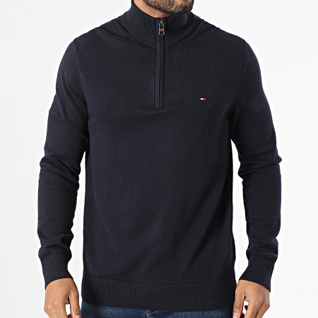 Tommy Hilfiger - Essential Cotton 7331 Suéter azul marino de cremallera alta