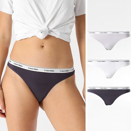 Calvin Klein - Lot De 3 Strings Femme 5209 Blanc Lavande Violet Foncé