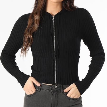Only - Gilet Zippé Capuche Femme Meddi Noir