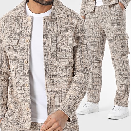 Ikao - Ensemble Surchemise Et Pantalon Cargo Beige Chiné