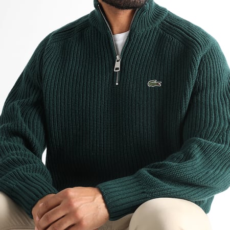 Lacoste - Pull Col Zipp?� Logo Brod?� Crocodile Vert Fonc?� - LaBoutiqueOfficielle.com