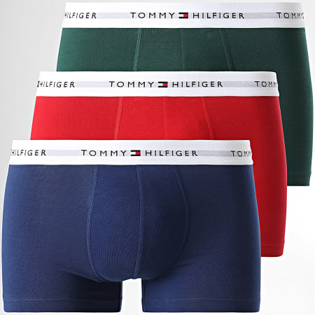Tommy Hilfiger - Lot De 3 Boxers Trunk 2761 Bleu Marine Vert Bouteille Rouge