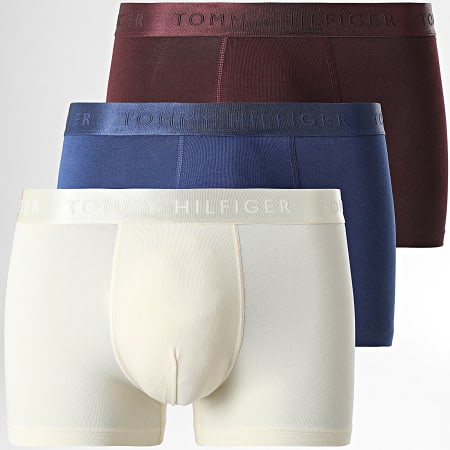 Tommy Hilfiger - Lot De 3 Boxers Trunk 2760 Bleu Marine Beige Clair Bordeaux