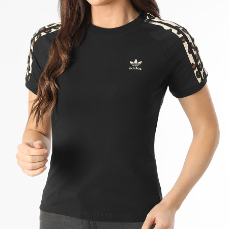Adidas Originals - Tee Shirt Femme IW8478 Noir Beige Leopard