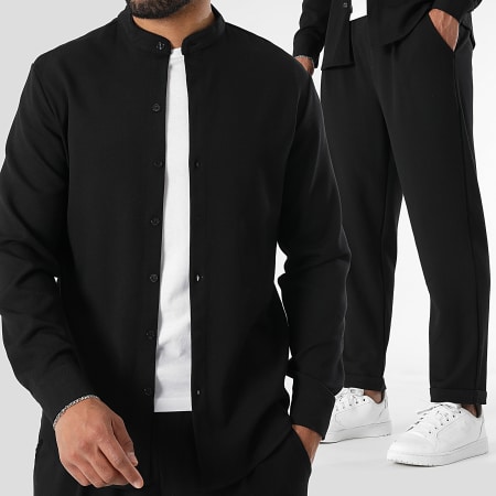 LBO - Conjunto de camisa de manga larga y pantalón texturizado 1510 Negro
