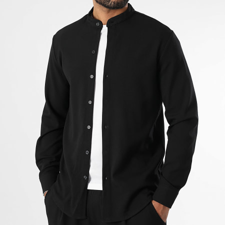 LBO - Conjunto de camisa de manga larga y pantalón texturizado 1510 Negro