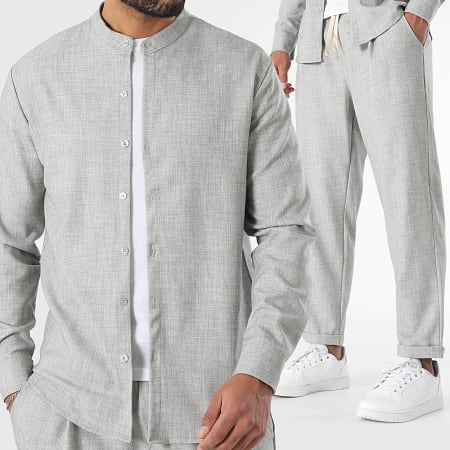 LBO - Conjunto de camisa de manga larga y pantalón texturizado 1511 Gris