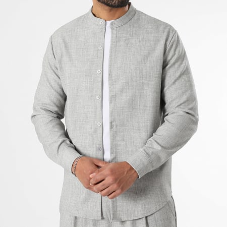 LBO - Conjunto de camisa de manga larga y pantalón texturizado 1511 Gris