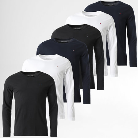 Tommy Hilfiger - Lot De 6 Tee Shirts Manches Longues Signature 3378 Bleu Marine Noir Blanc