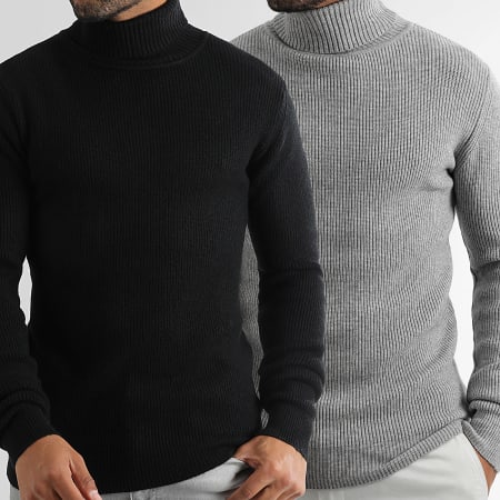 LBO - Lote de 2 jerséis de punto con cuello vuelto 1260 1264 Negro Gris claro