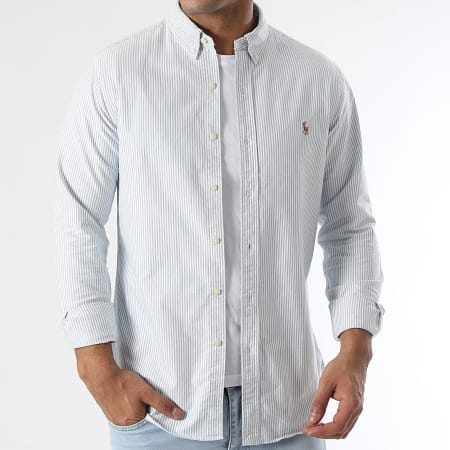 Polo Ralph Lauren - Camisa Oxford Slim Rayas Manga Larga Azul Claro Blanco