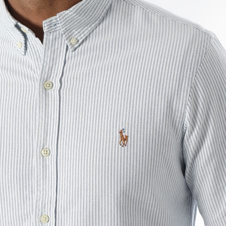 Polo Ralph Lauren - Camisa Oxford Slim Rayas Manga Larga Azul Claro Blanco