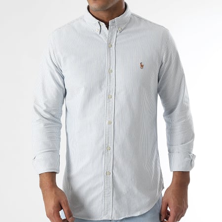 Polo Ralph Lauren - Camisa Oxford Slim Rayas Manga Larga Azul Claro Blanco