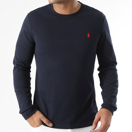 Polo Ralph Lauren - Tee Shirt Manches Longues Custom Slim Original Player Bleu Marine