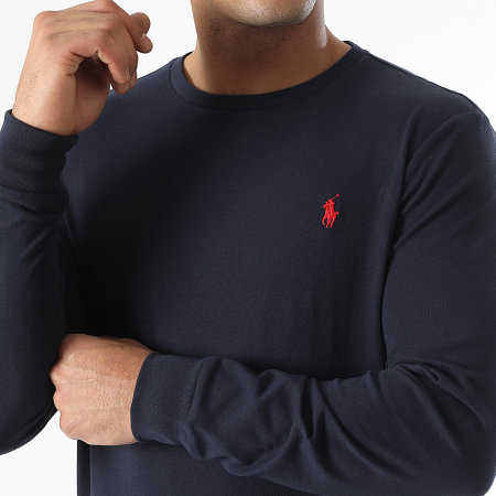Polo Ralph Lauren - Tee Shirt Manches Longues Custom Slim Original Player Bleu Marine