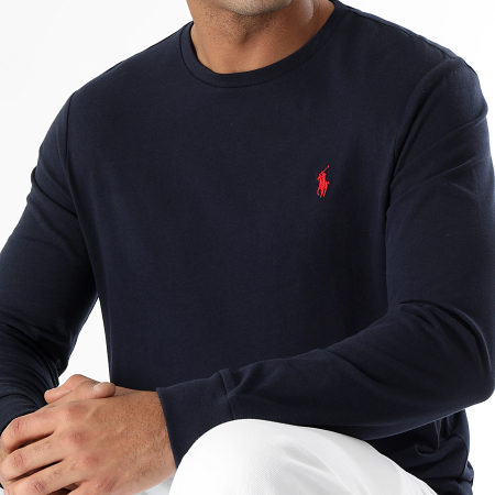 Polo Ralph Lauren - Tee Shirt Manches Longues Custom Slim Original Player Bleu Marine