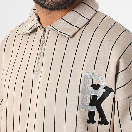 Ikao - Sweat Col Zippé A Rayures Beige