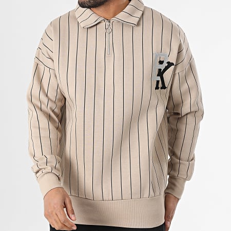 Ikao - Sweat Col Zippé A Rayures Beige