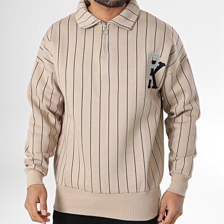 Ikao - Sweat Col Zippé A Rayures Beige
