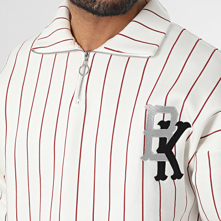 Ikao - Sweat Col Zippé A Rayures Blanc Rouge