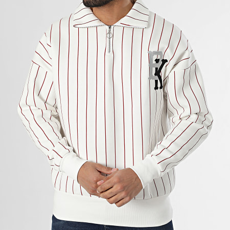 Ikao - Sweat Col Zippé A Rayures Blanc Rouge
