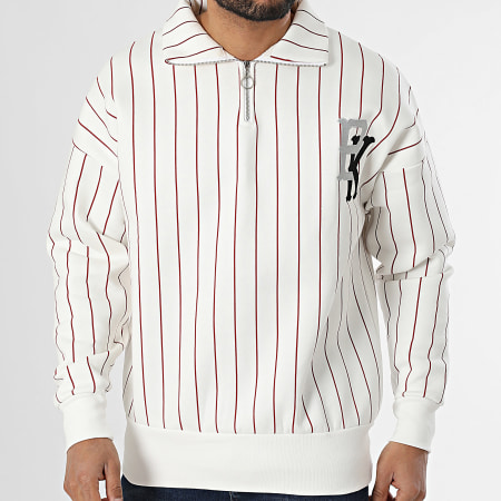 Ikao - Sweat Col Zippé A Rayures Blanc Rouge