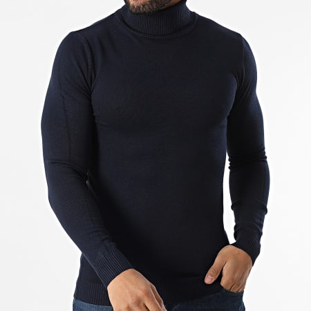 John H - Pull Col Roulé Bleu Marine
