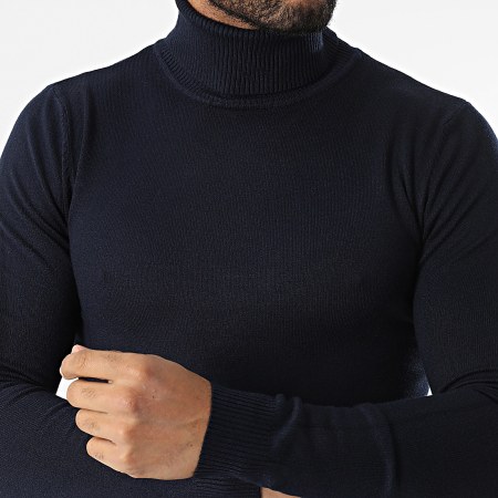 John H - Pull Col Roulé Bleu Marine