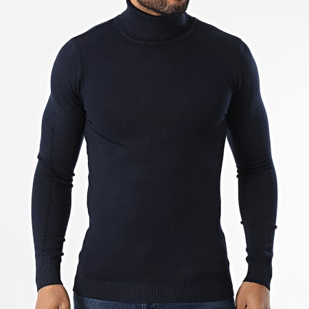 John H - Pull Col Roulé Bleu Marine
