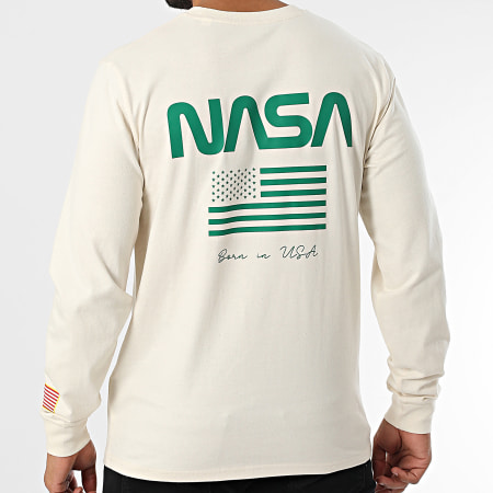 NASA - Camiseta de manga larga Flag Born Beige Verde