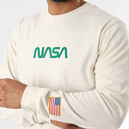 NASA - Camiseta de manga larga Flag Born Beige Verde