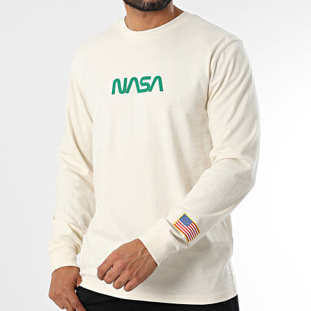 NASA - Camiseta de manga larga Flag Born Beige Verde